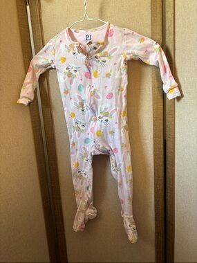 PJ Place Pink Bunny & Pastel Egg Footed One-Piece 18-24 months